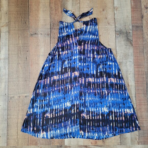 BB Dakota Aubree Blue Multi Color Halter Tank Dress - Picture 7 of 15